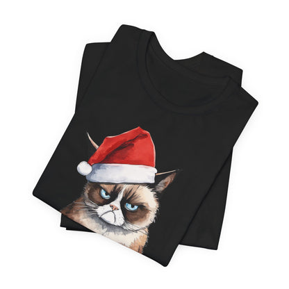 Grumpy Cat Wearing Santa Hat Funny Christmas Unisex T-Shirt