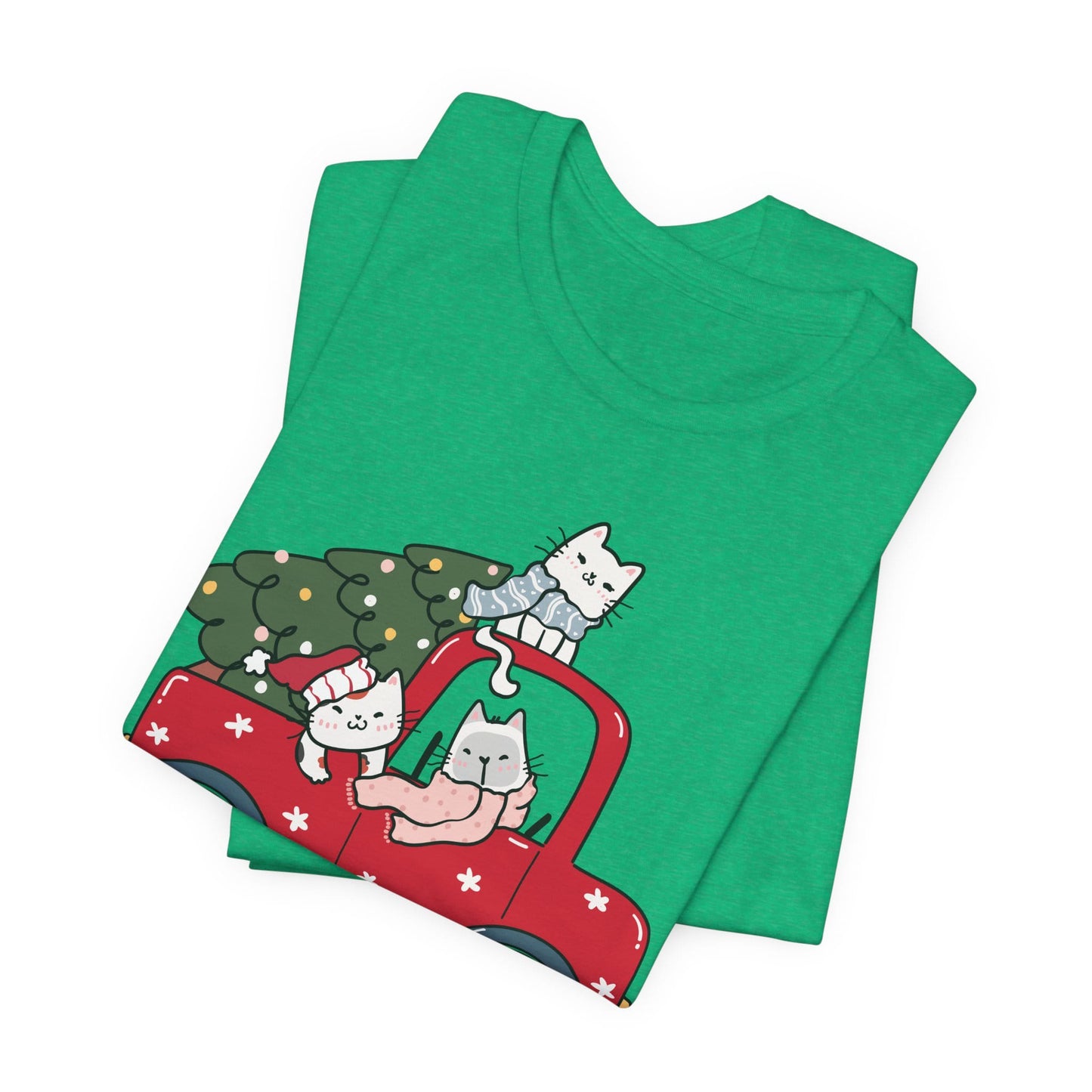 Christmas Tree Cats In Red Pickup Truck Funny Unisex T-Shirt