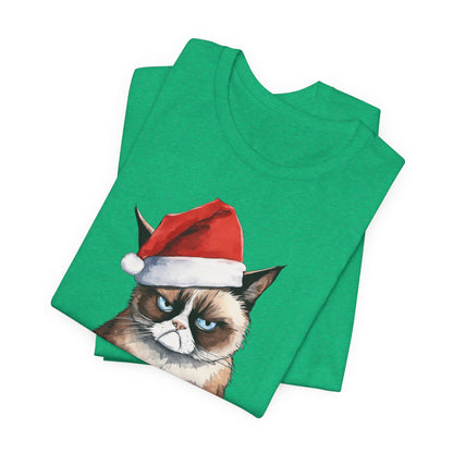 Grumpy Cat Wearing Santa Hat Funny Christmas Unisex T-Shirt