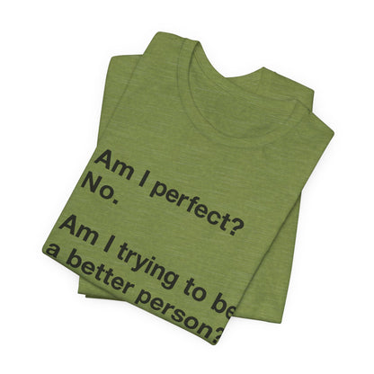 Am I Perfect No, Am I Trying To Be A Better Person? Also No. Funny Quote Unisex T-Shirt