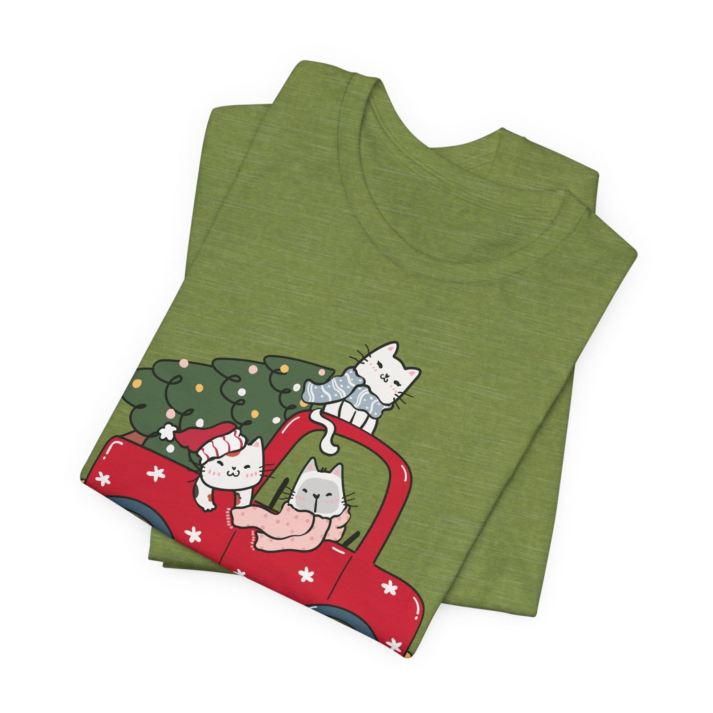 Christmas Tree Cats In Red Pickup Truck Funny Unisex T-Shirt