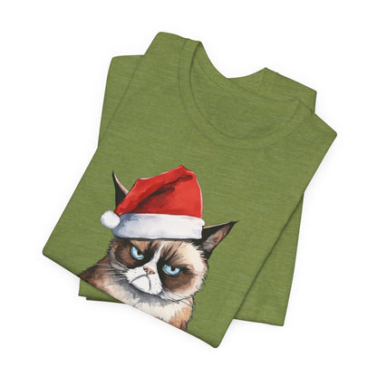 Grumpy Cat Wearing Santa Hat Funny Christmas Unisex T-Shirt