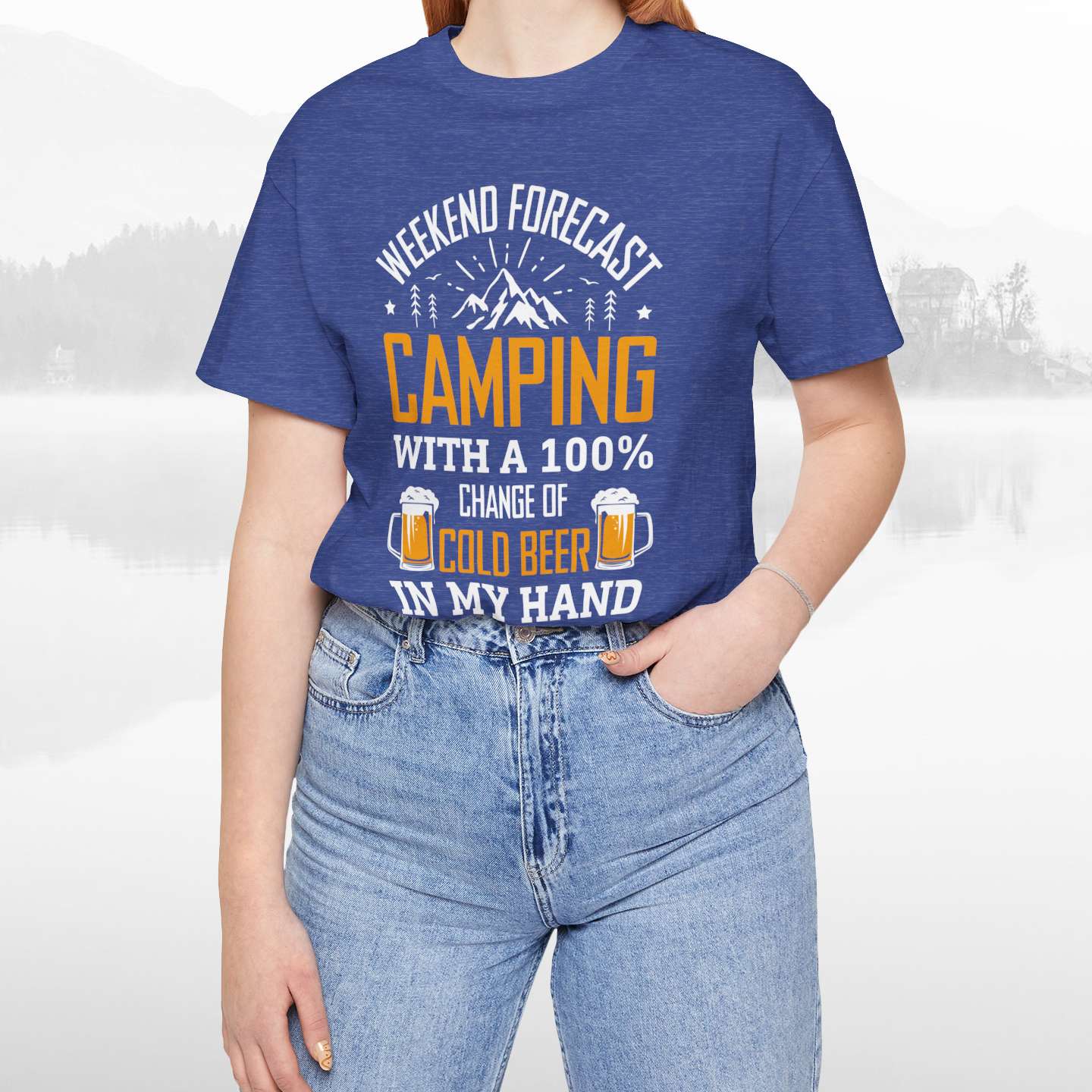 Weekend Forecast Camping With 100% Chance Of Cold Beer In My Hand Funny Camping T-Shirt