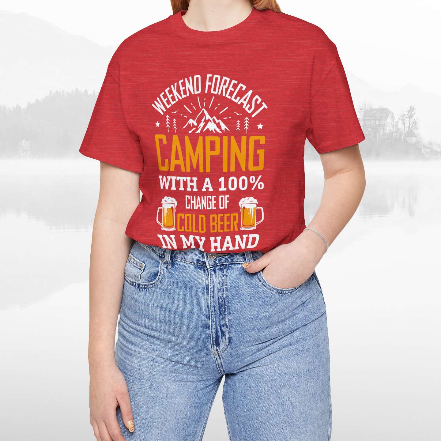 Weekend Forecast Camping With 100% Chance Of Cold Beer In My Hand Funny Camping T-Shirt