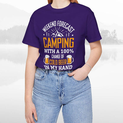 Weekend Forecast Camping With 100% Chance Of Cold Beer In My Hand Funny Camping T-Shirt