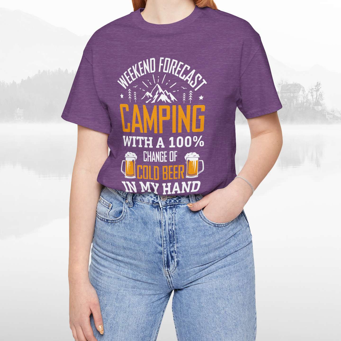 Weekend Forecast Camping With 100% Chance Of Cold Beer In My Hand Funny Camping T-Shirt