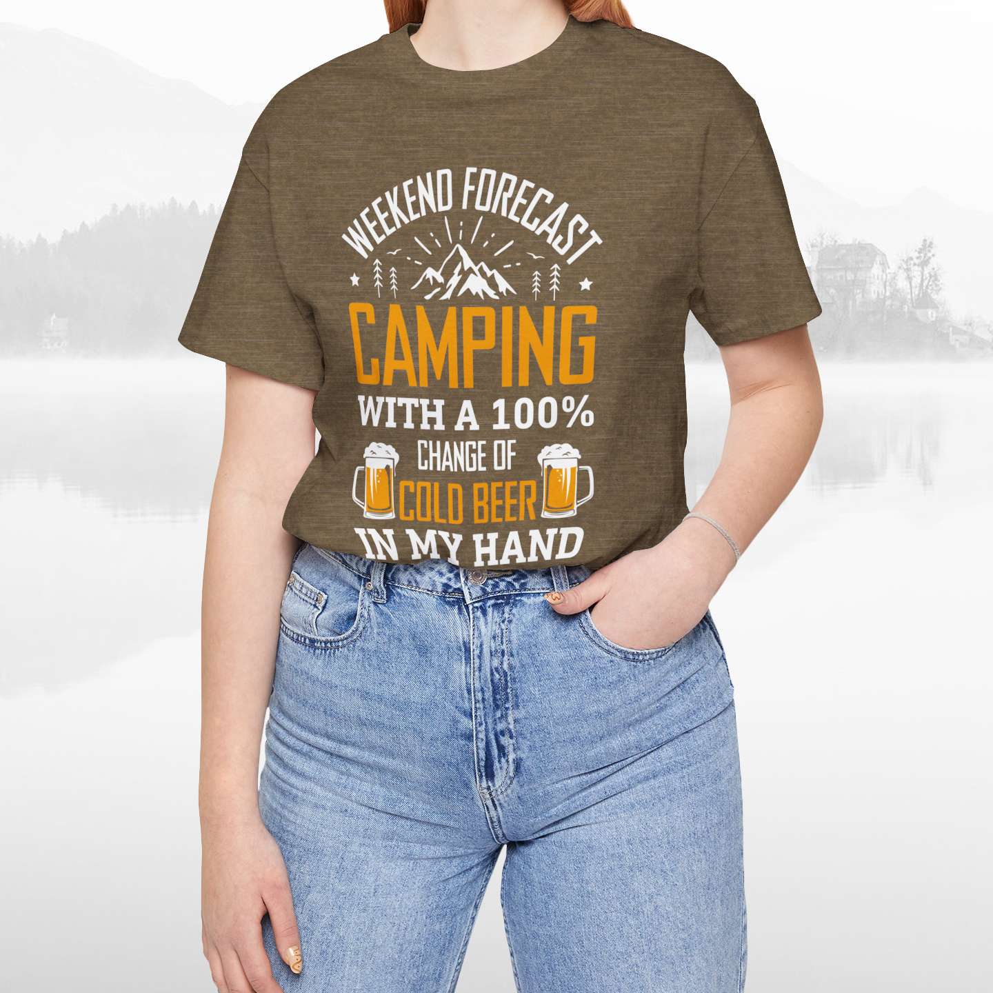 Weekend Forecast Camping With 100% Chance Of Cold Beer In My Hand Funny Camping T-Shirt