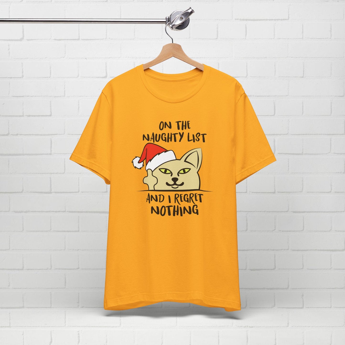 On The Naughty List And I Regret Nothing Funny Cat Christmas Unisex T-Shirt