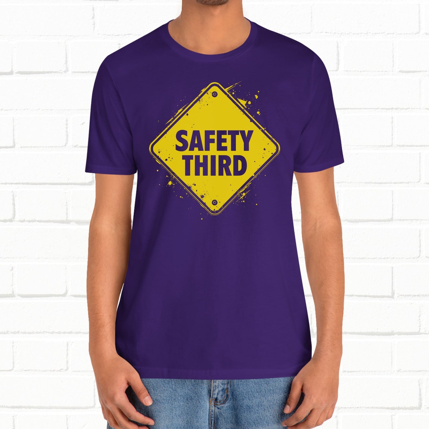 Safety Third Yellow Caution Sign Funny Sarcastic Unisex T-shirt