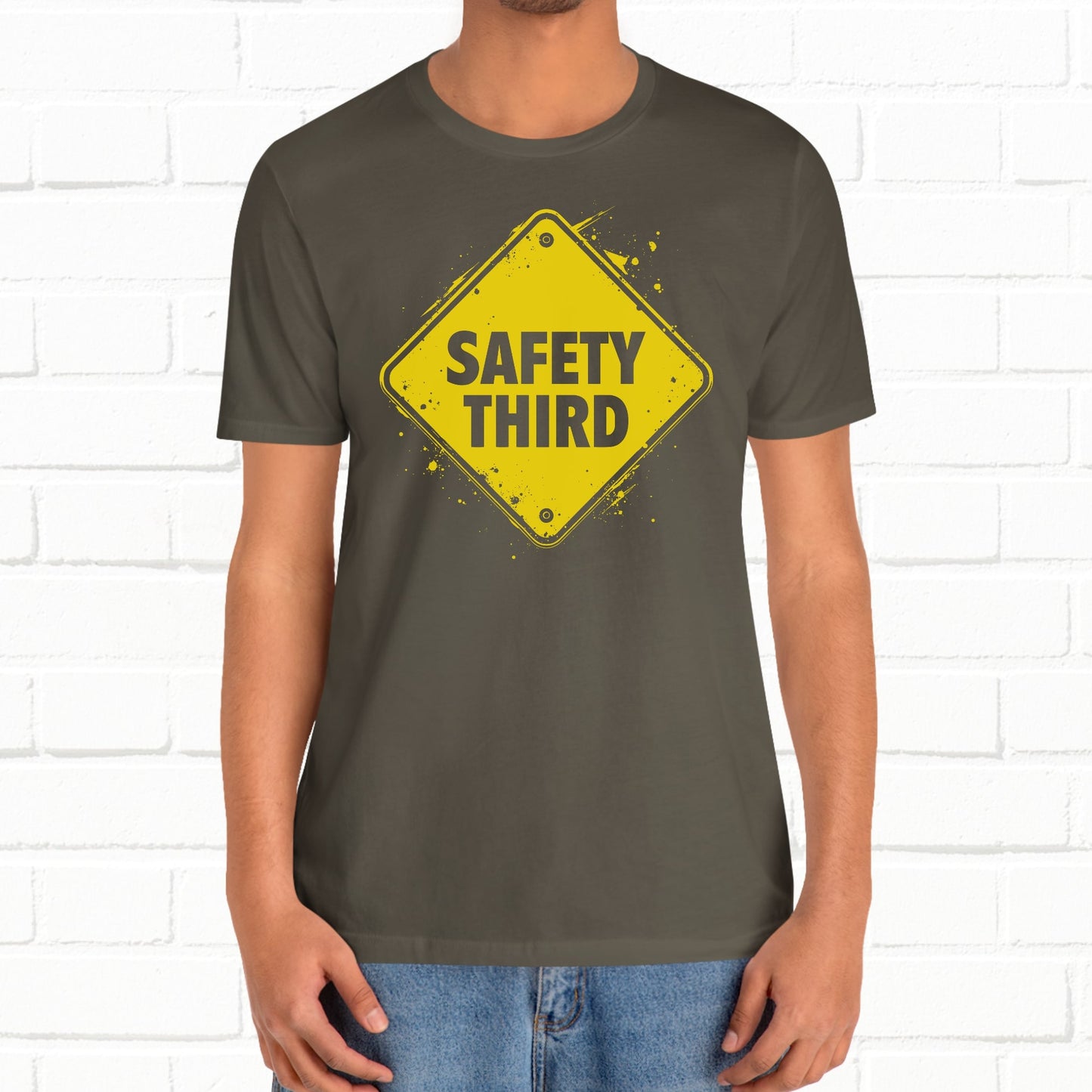 Safety Third Yellow Caution Sign Funny Sarcastic Unisex T-shirt