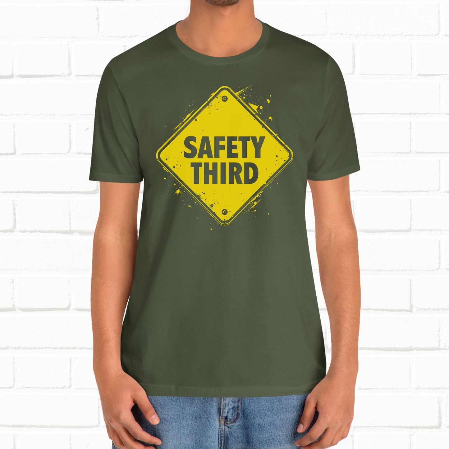 Safety Third Yellow Caution Sign Funny Sarcastic Unisex T-shirt