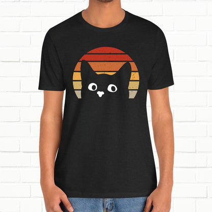 Funny Cat Staring Retro Sunset Goofy Cat Unisex T-Shirt