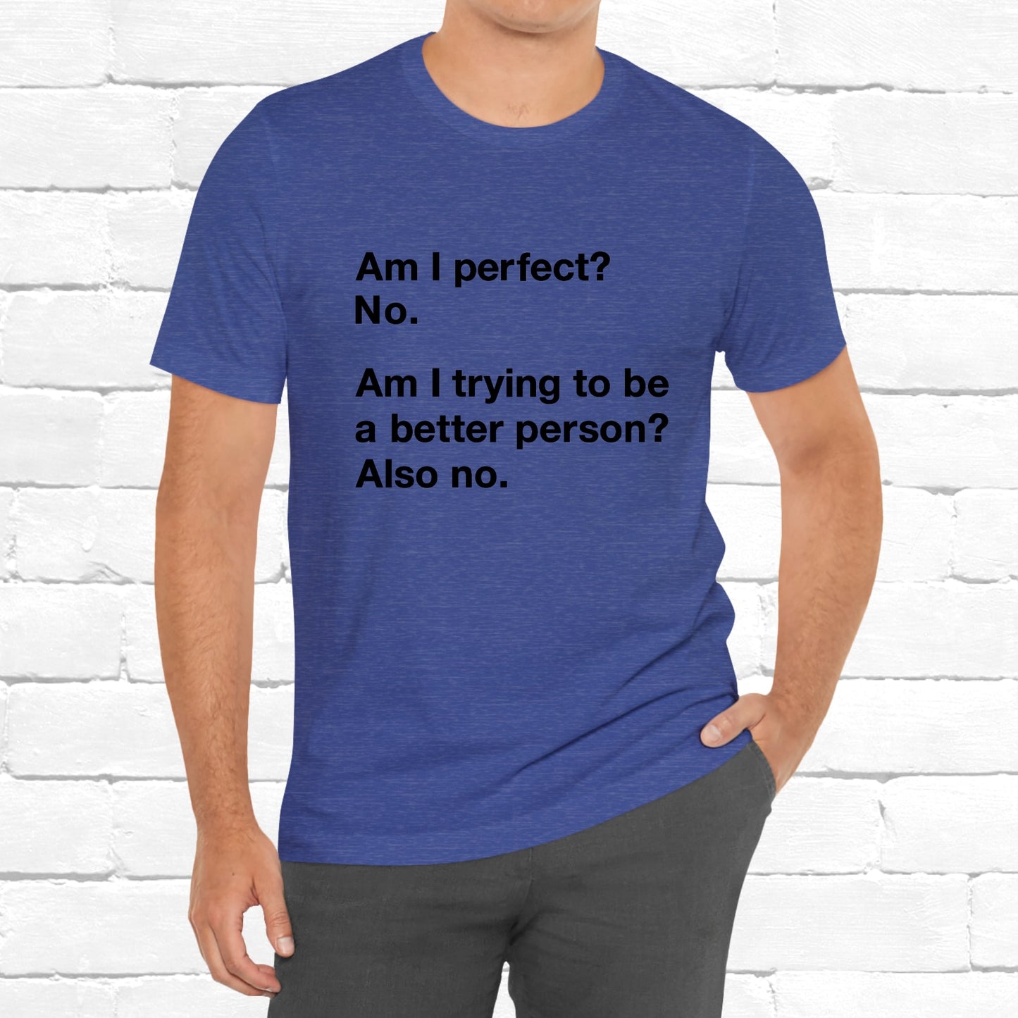 Am I Perfect No, Am I Trying To Be A Better Person? Also No. Funny Quote Unisex T-Shirt