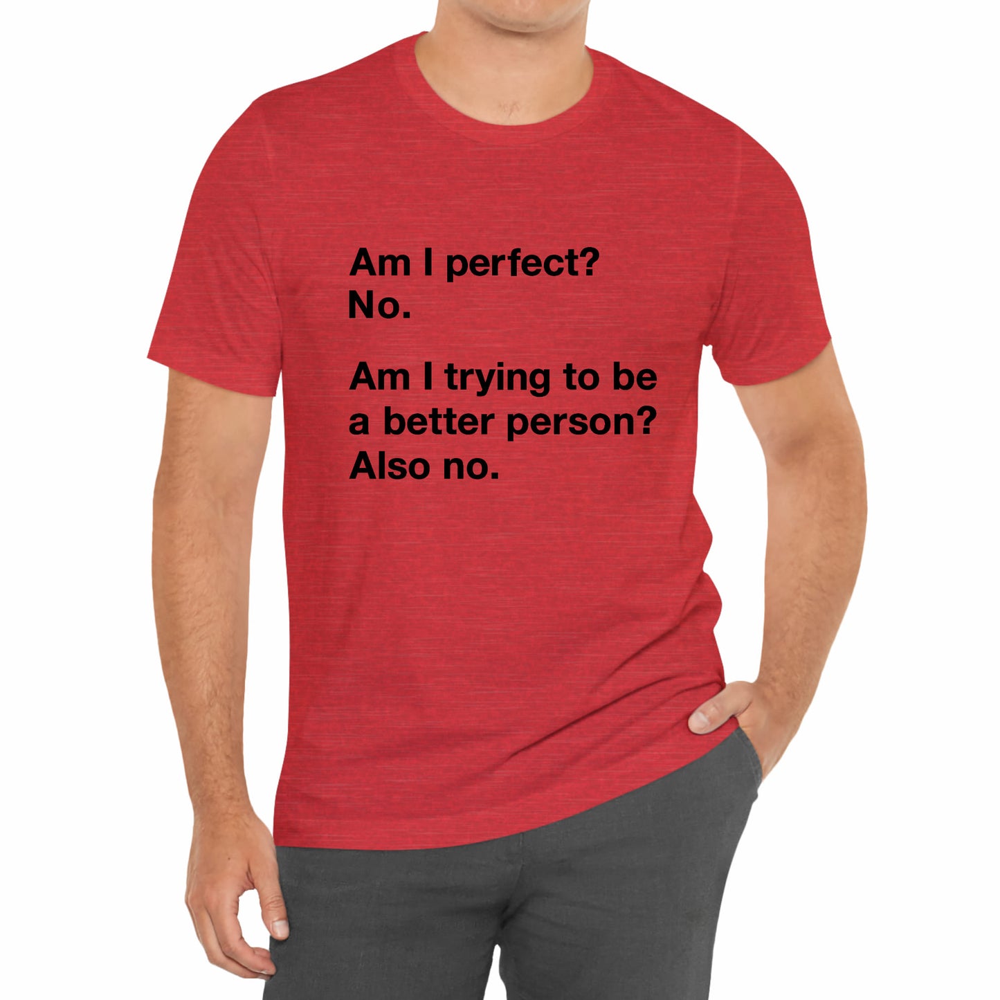 Am I Perfect No, Am I Trying To Be A Better Person? Also No. Funny Quote Unisex T-Shirt