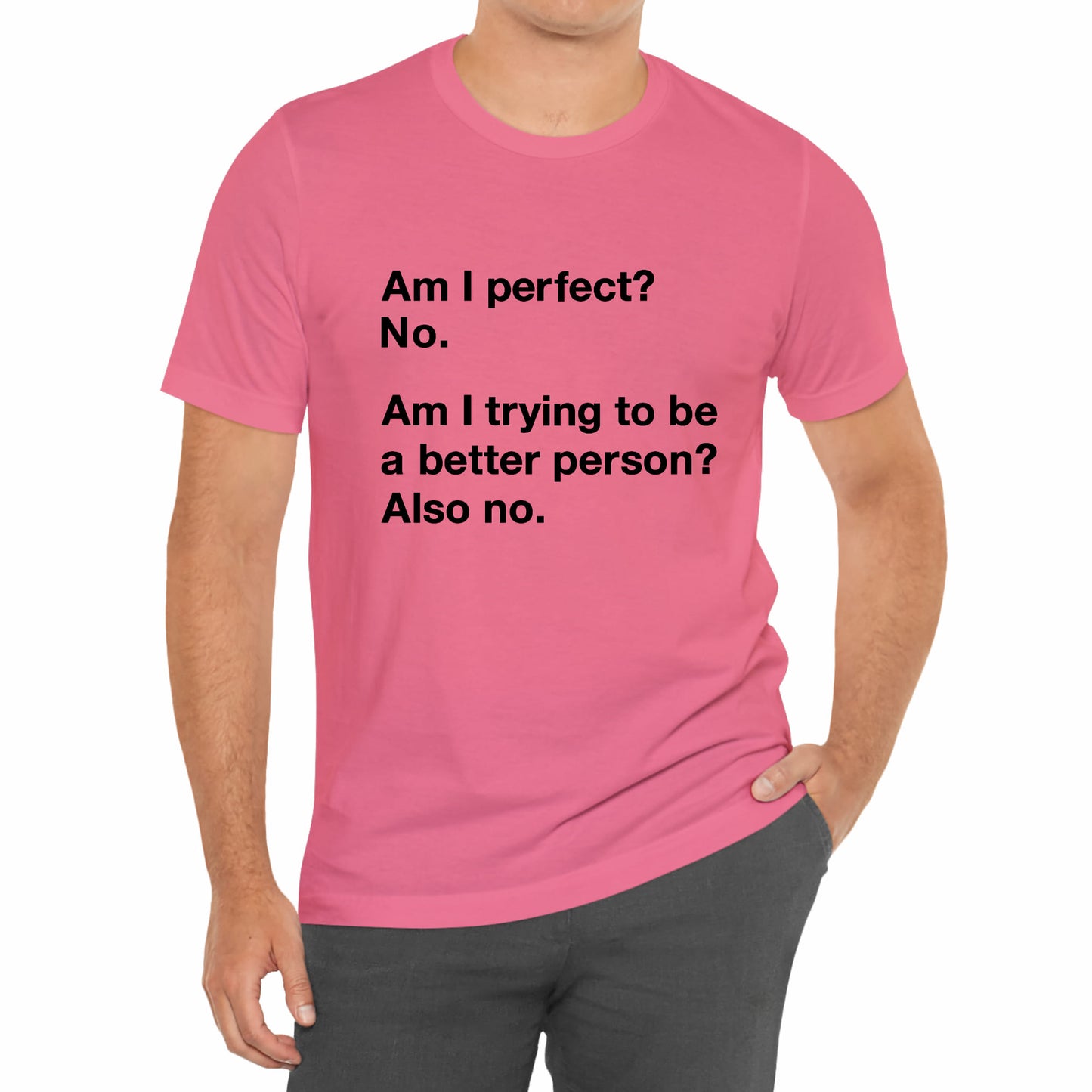 Am I Perfect No, Am I Trying To Be A Better Person? Also No. Funny Quote Unisex T-Shirt