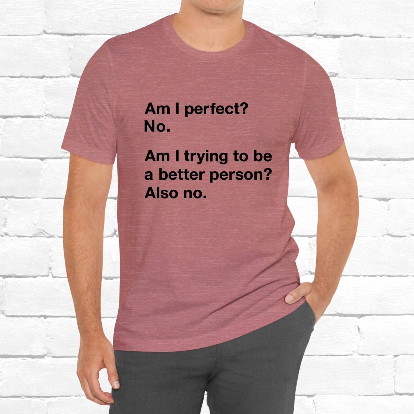 Am I Perfect No, Am I Trying To Be A Better Person? Also No. Funny Quote Unisex T-Shirt
