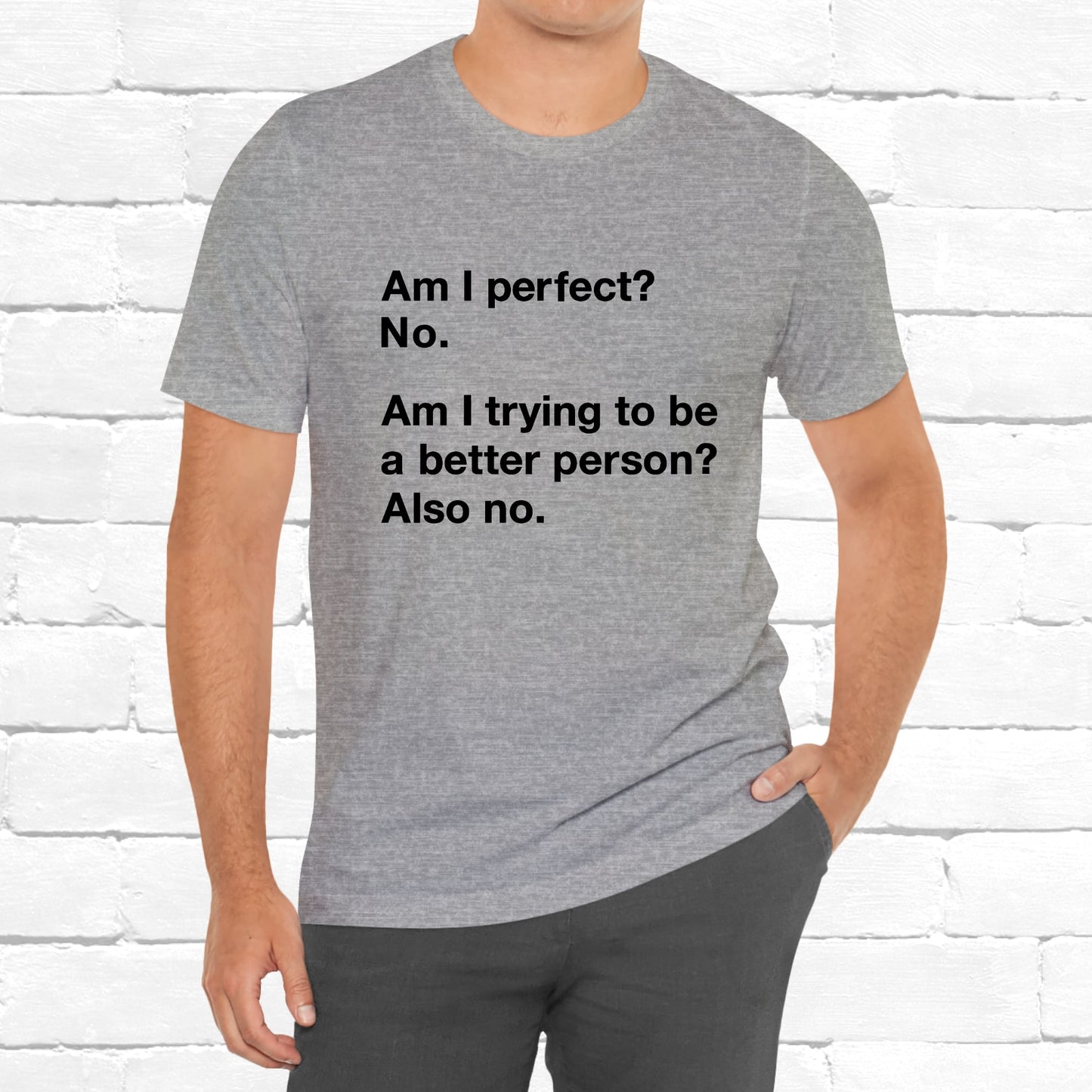 Am I Perfect No, Am I Trying To Be A Better Person? Also No. Funny Quote Unisex T-Shirt