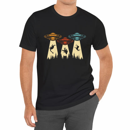 UFO Taking Dinosaur Bigfoot Deer Funny Outdoors Unisex T-Shirt