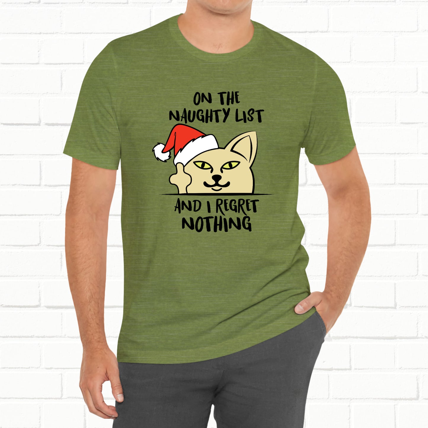 On The Naughty List And I Regret Nothing Funny Cat Christmas Unisex T-Shirt