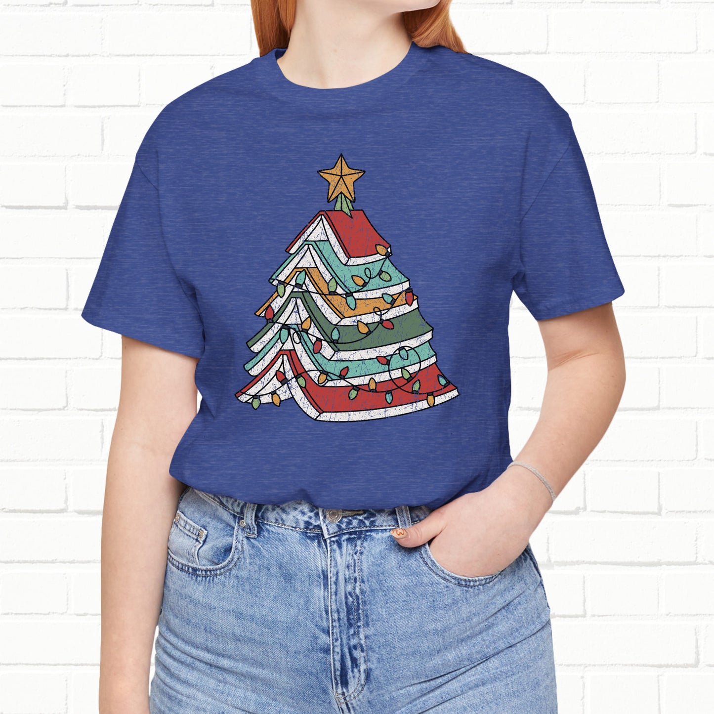Books Christmas Tree, Gift For Book Lovers, Wintery Unisex T-shirt