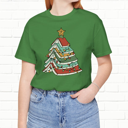 Books Christmas Tree, Gift For Book Lovers, Wintery Unisex T-shirt
