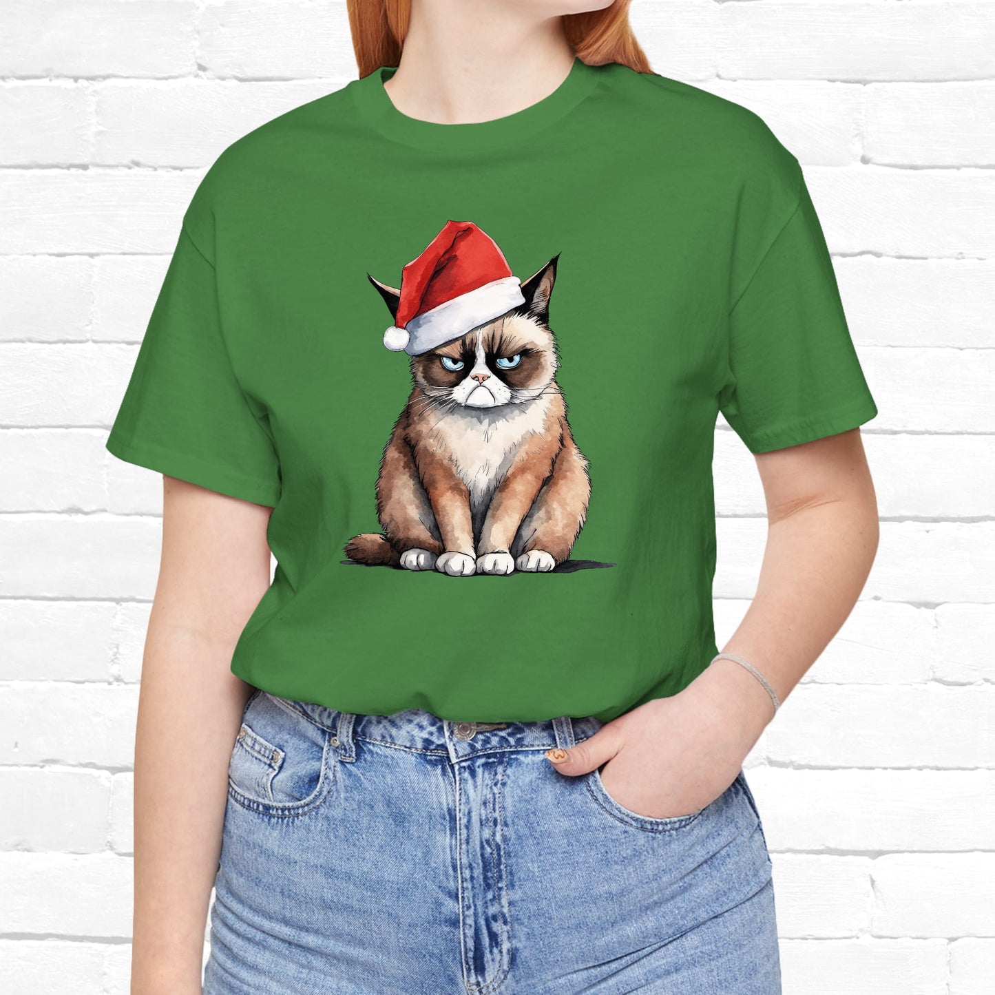 Grumpy Cat Wearing Santa Hat Funny Christmas Unisex T-Shirt