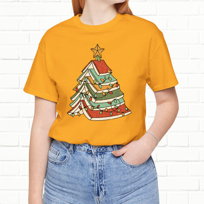 Books Christmas Tree, Gift For Book Lovers, Wintery Unisex T-shirt