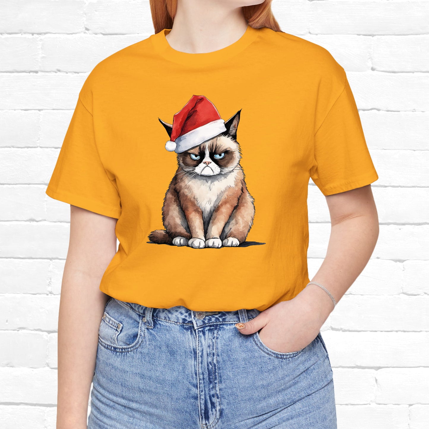 Grumpy Cat Wearing Santa Hat Funny Christmas Unisex T-Shirt