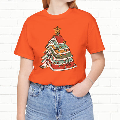 Books Christmas Tree, Gift For Book Lovers, Wintery Unisex T-shirt