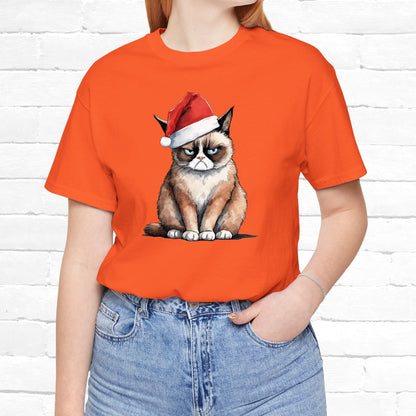 Grumpy Cat Wearing Santa Hat Funny Christmas Unisex T-Shirt