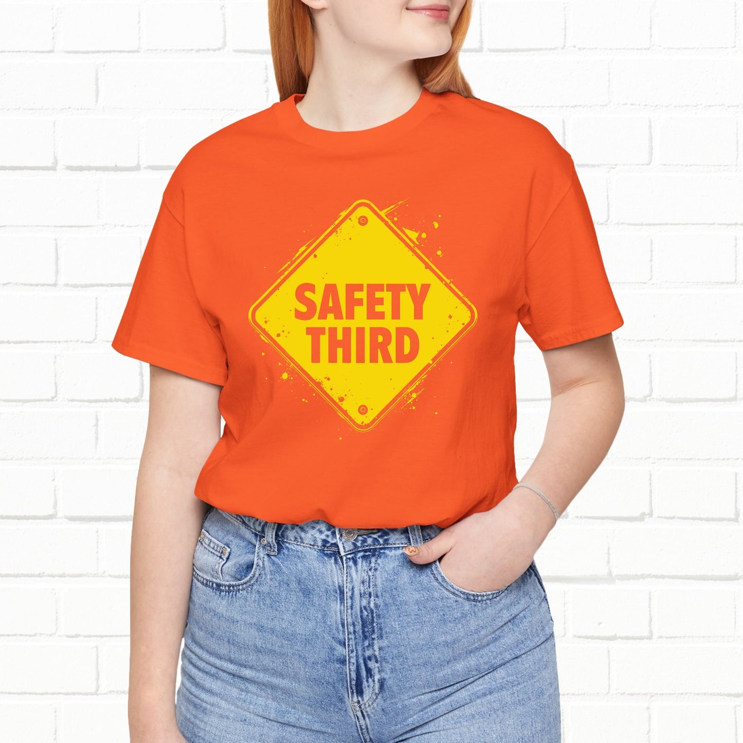 Safety Third Yellow Caution Sign Funny Sarcastic Unisex T-shirt