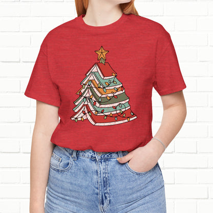 Books Christmas Tree, Gift For Book Lovers, Wintery Unisex T-shirt