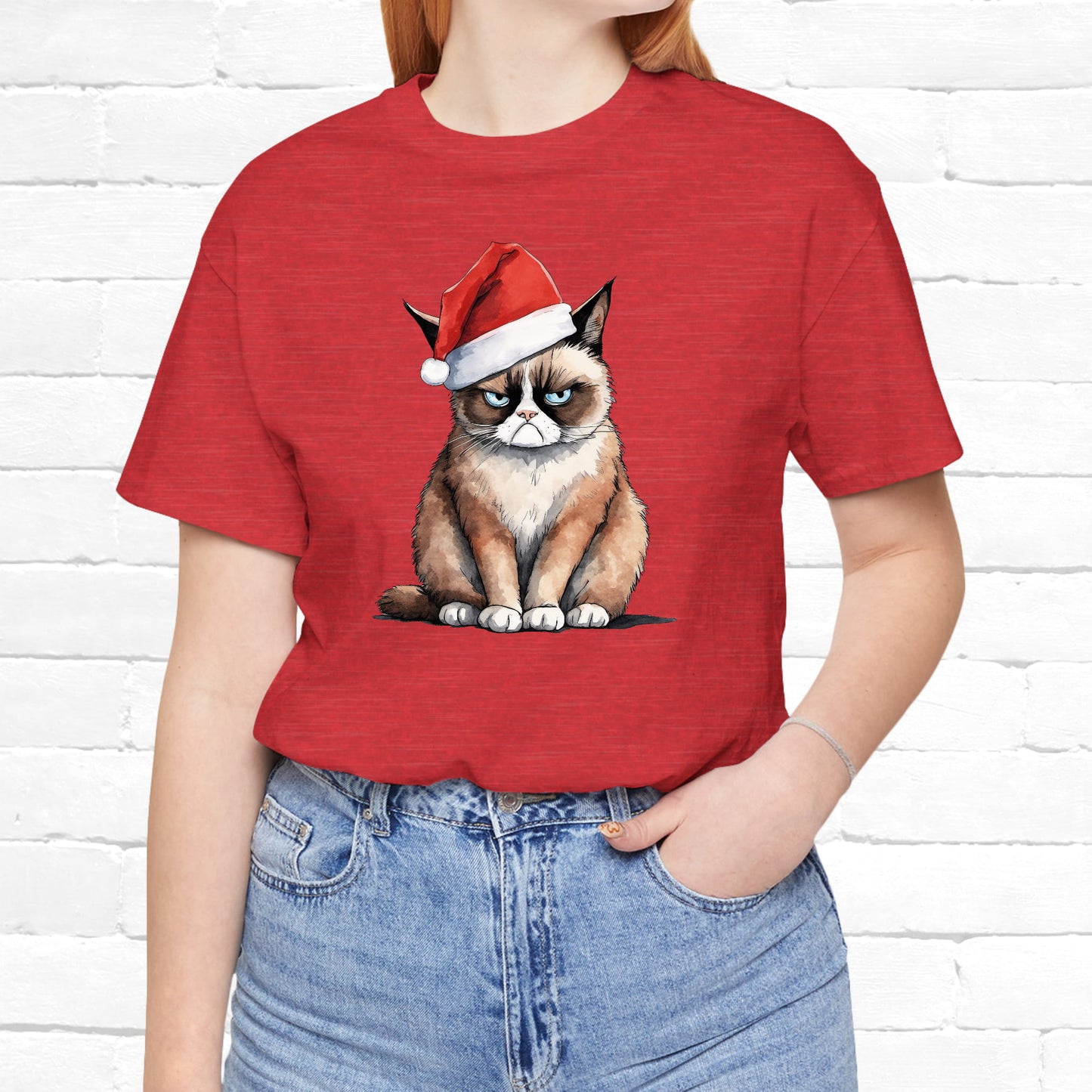 Grumpy Cat Wearing Santa Hat Funny Christmas Unisex T-Shirt