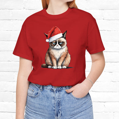 Grumpy Cat Wearing Santa Hat Funny Christmas Unisex T-Shirt