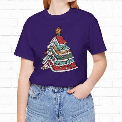Books Christmas Tree, Gift For Book Lovers, Wintery Unisex T-shirt