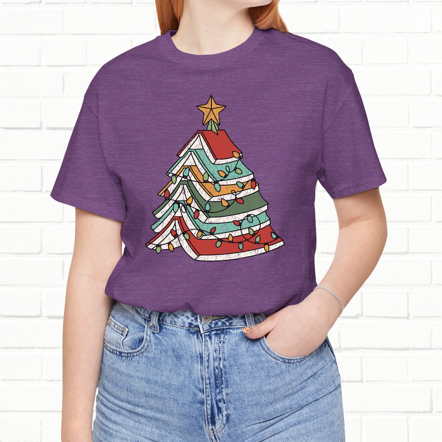 Books Christmas Tree, Gift For Book Lovers, Wintery Unisex T-shirt