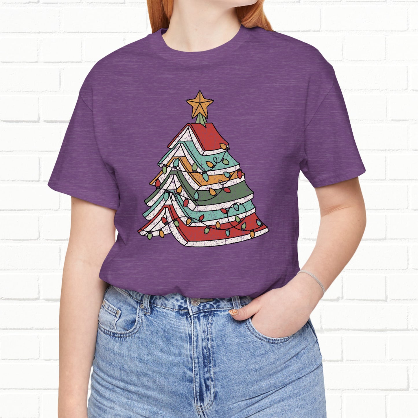 Books Christmas Tree, Gift For Book Lovers, Wintery Unisex T-shirt