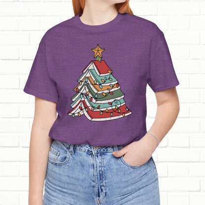 Books Christmas Tree, Gift For Book Lovers, Wintery Unisex T-shirt