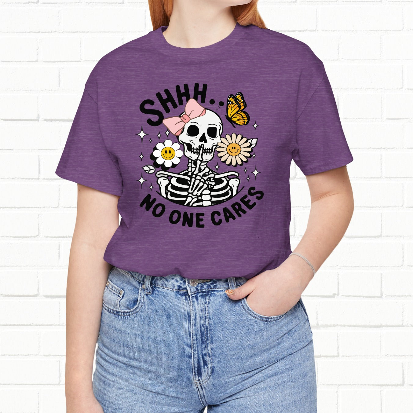 Shh.. Nobody Cares Funny Unisex Skeleton T-Shirt