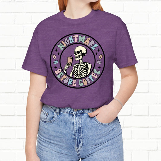 Nightmare Before Coffee Funny Circle Unisex Skeleton T-Shirt