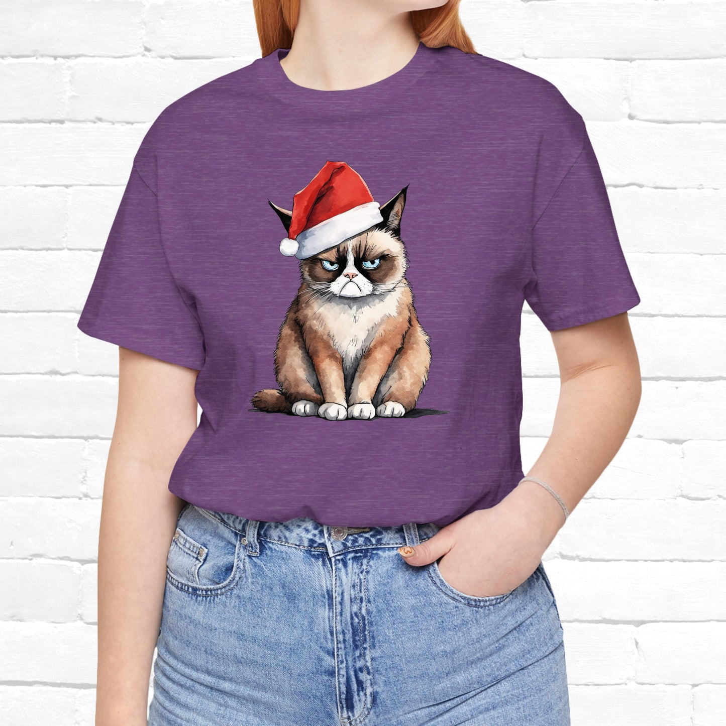 Grumpy Cat Wearing Santa Hat Funny Christmas Unisex T-Shirt