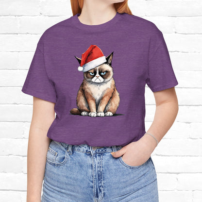 Grumpy Cat Wearing Santa Hat Funny Christmas Unisex T-Shirt