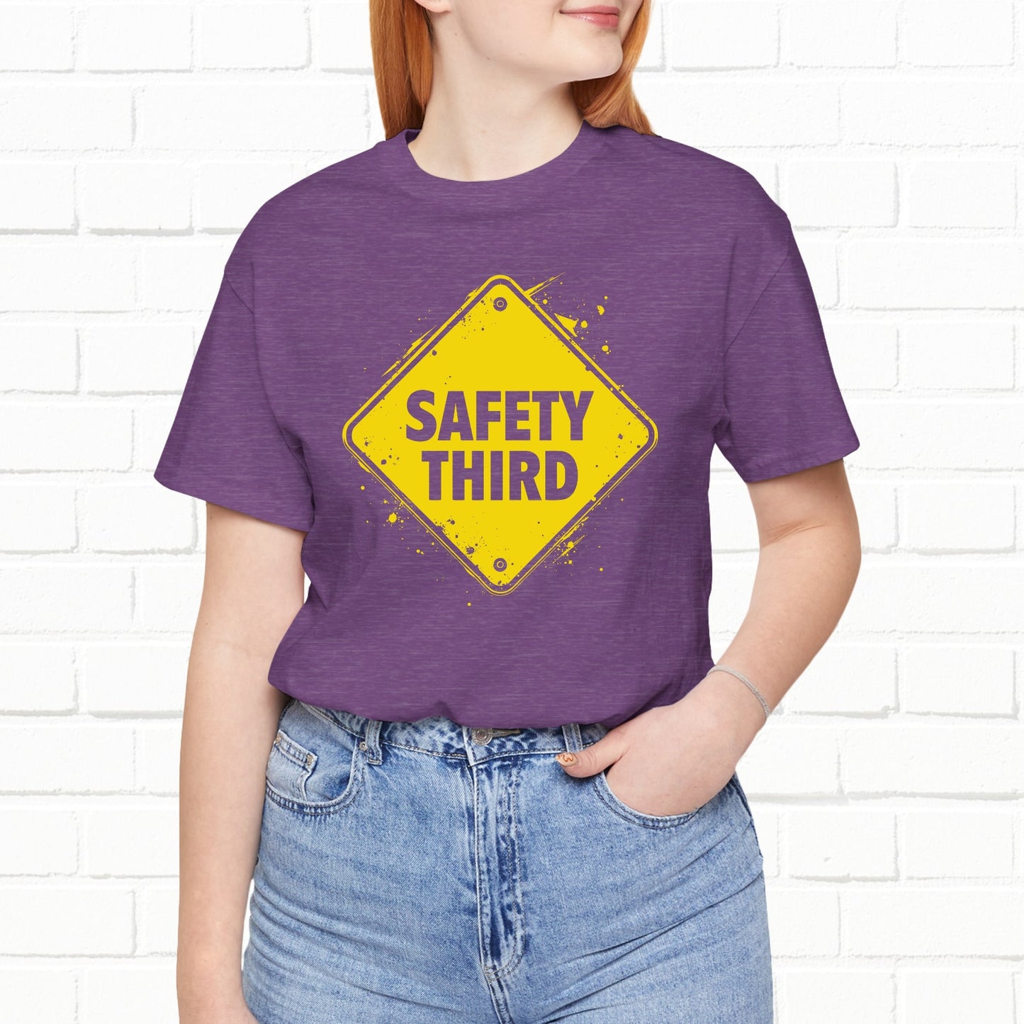 Safety Third Yellow Caution Sign Funny Sarcastic Unisex T-shirt