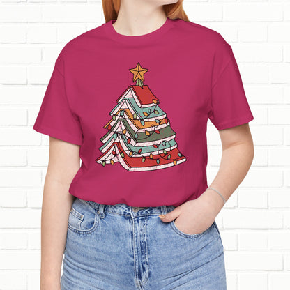 Books Christmas Tree, Gift For Book Lovers, Wintery Unisex T-shirt