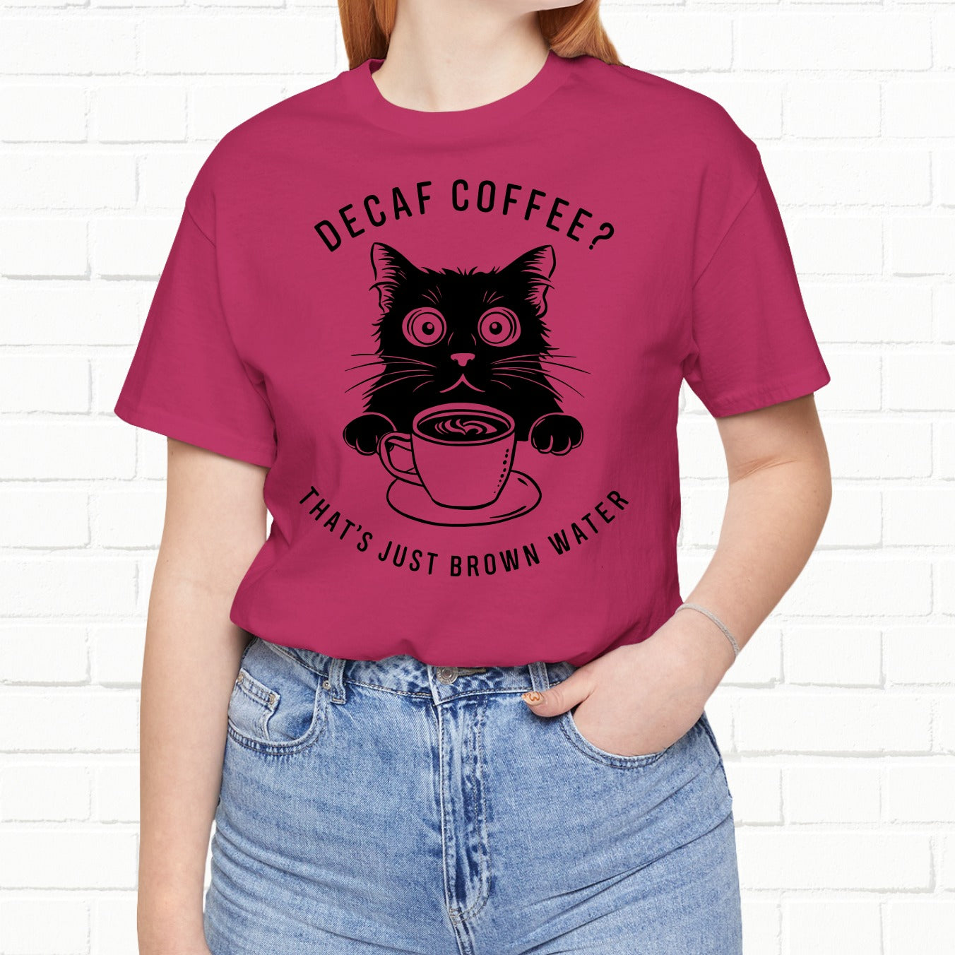 Decaf That's Just Brown Water Funny Coffee Cat Unisex T-Shirt