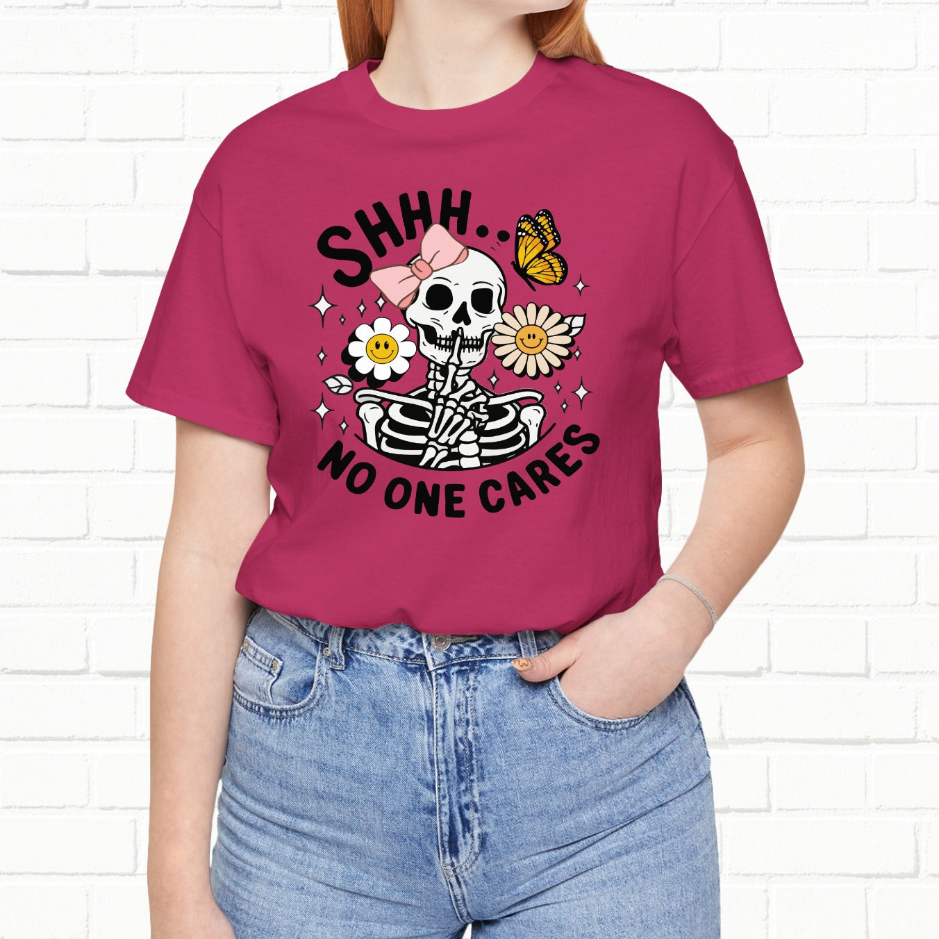 Shh.. Nobody Cares Funny Unisex Skeleton T-Shirt