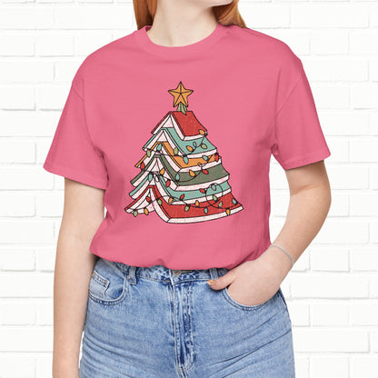 Books Christmas Tree, Gift For Book Lovers, Wintery Unisex T-shirt