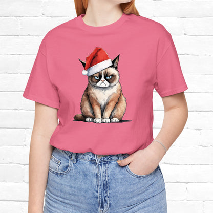 Grumpy Cat Wearing Santa Hat Funny Christmas Unisex T-Shirt