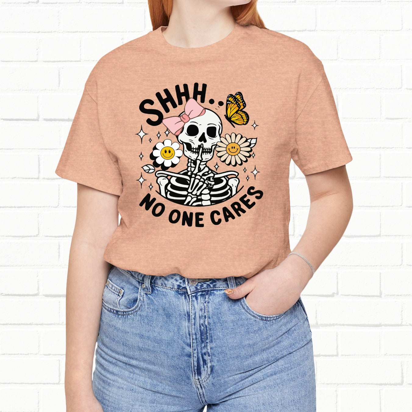 Shh.. Nobody Cares Funny Unisex Skeleton T-Shirt