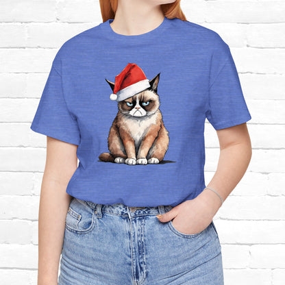Grumpy Cat Wearing Santa Hat Funny Christmas Unisex T-Shirt